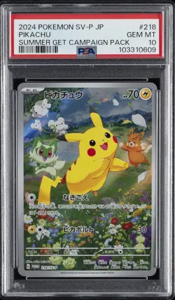 2024 POKEMON JAPANESE SV-P PROMO SUMMER OF POKECA IS HERE! #218 PIKACHU PSA 10 - Image 1