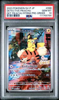 2023 POKEMON JAPANESE SV-P PROMO #098 DETECTIVE PIKACHU PSA 10 - Image 1