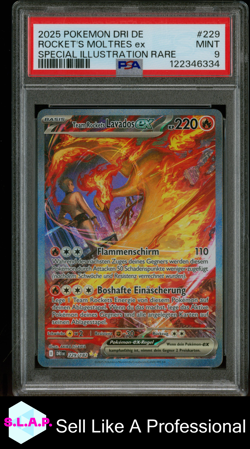 ROCKET'S MOLTRES EX SPECI4L ILL RARE POKEMON GER DESTINED RIVALS 2025 229 PSA 9 - Image 1