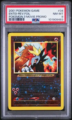 2001 POKEMON GAME MOVIE POKEMON 3 MOVIE PROMO #34 ENTEI-REVERSE FOIL PSA 8 - Image 1