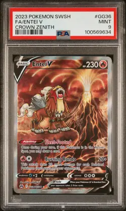 2023 POKEMON SWORD & SHIELD CROWN ZENITH #GG36 FULL ART/ENTEI V PSA 9 - Image 1