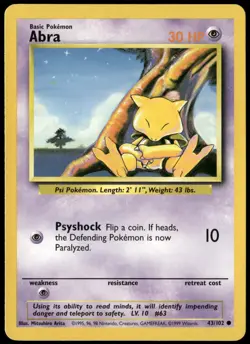 Abra 43/102 Base Set Pokemon Card Near Mint-1 - Image 1