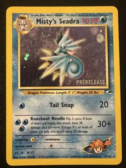 Prerelease Misty's Seadra 9/132 Gym Heroes Holo Rare Vintage Pokemon Card LP - Image 1