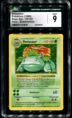 CGC 9 Venusaur Shadowless Holo Rare Base Set 1999 Pokemon Card #15 - Image 1