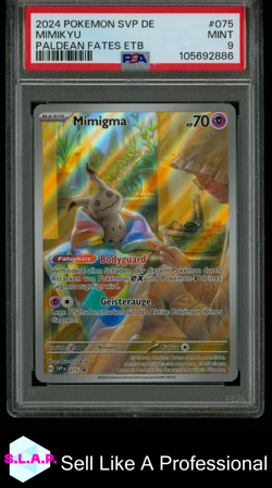 MIMIGMA POKEMON 75 2024 PALDEAN FATES ETB PROMO MINT DEUTSCH PSA 9 - Image 1