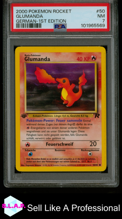 GLUMANDA POKEMON 50/82 2000 TEAM ROCKET 1ST EDITION NEAR MINT DEUTSCH PSA 7 - Image 1
