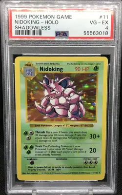 Pokemon Nidoking PSA 4 VG-EX Holo Rare, Shadowless Base Set 1999 Card 11/102 - Image 1