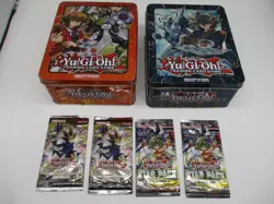 YUGIOH! LOT OF 4 SEALED PACKS(LITE EDITION/3 CARDS EACH) & 2 TINS FOR COLLECTING - Image 1