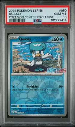 2024 POKEMON SSP EN-SURGING SPARKS POKEMON CENTER EXCLUSIVE #050 QUAXLY PSA 10 - Image 1