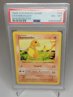 1999 Pokemon Charmander Shadowless 46/102 Base Set Pokemon Card - PSA 6 Ex-MT - Image 1