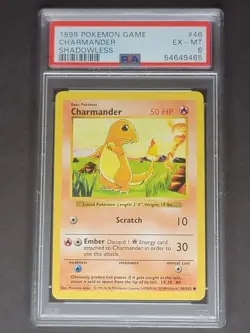 1999 Pokemon Charmander Shadowless 46/102 Base Set Pokemon Card - PSA 6 Ex-MT - Image 3