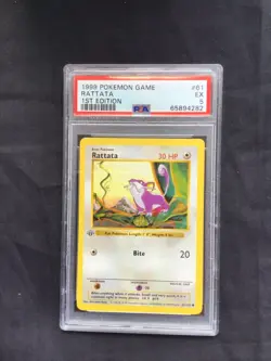 Pokemon Cards: Base Set 1st Edition Common: Rattata 61/102 PSA 5 - Image 1