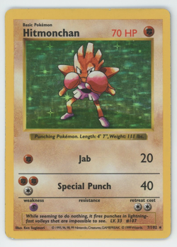 Hitmonchan 7/102 Shadowless Lightly Played Holo Rare Base Set Pokemon Card 1999 - Image 1