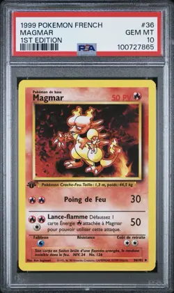 1999 Pokemon FRENCH 1st Edition Base Set Magmar 36/102 PSA 10 GEM MINT - Image 1