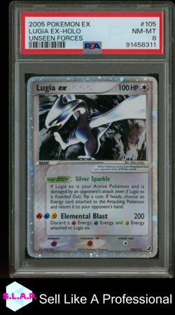 LUGIA EX-HOLO UNSEEN FORC3S POKEMON EX UNSEEN FORC3S 2005 105 PSA 8 - Image 1