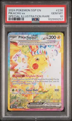 2024 POKEMON SSP EN-SURGING SPARKS SPECIAL ILLUSTRATION RARE PIKACHU EX PSA 10 - Image 1
