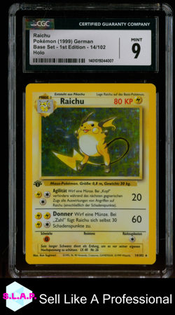 RAICHU POKEMON 14 1999 BASE SET 1. EDITION HOLO GERMAN CGC 9 - Image 1