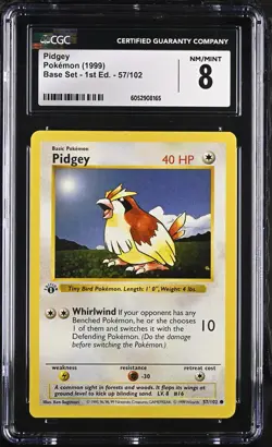 CGC 8 Pidgey 1999 Base Set 1st Edition 57/102 Pokemon Card - Image 1