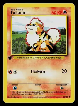 Pokemon Card - Growlithe Fukano German 1st Edition Base Set 28/102 Uncommon - Image 1
