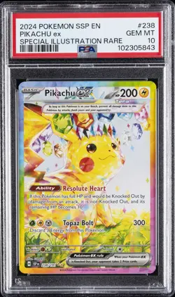 2024 POKEMON SSP EN-SURGING SPARKS SPECIAL ILLUSTRATION RARE PIKACHU EX PSA 10 - Image 1