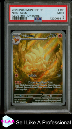 NINETALES ILLUSTRATION RARE POKEMON GERMAN OBF DE-OBSIDIAN FLAMES 2023 199 PSA 9 - Image 1