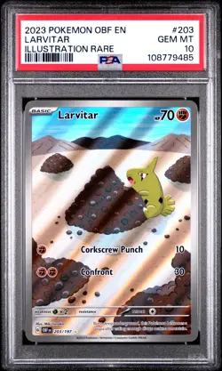 2023 POKEMON OBF EN-OBSIDIAN FLAMES ILLUSTRATION RARE #203 LARVITAR PSA 10 - Image 1