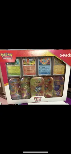 Pokemon Scarlet & Violet 151 (5-Pack) Mini Tins w/ 4 Promos Pokemom Cards - Image 1