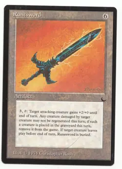 Runesword The Dark Hair Mtg MISPRINT. Line that looks like a hair in text box. - Image 1