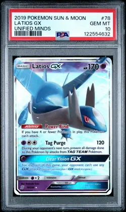 2019 POKEMON SUN & MOON UNIFIED MINDS #78 LATIOS GX PSA 10 - Image 1