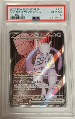 2025 POKEMON DRI EN-DESTINED RIVALS ULTRA RARE TEAM ROCKET'S MEWTWO EX PSA 10 - Image 1