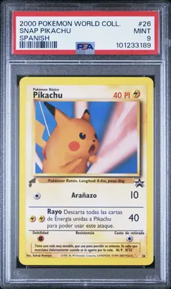 2000 Pokemon SPANISH World Collection Promo Snap Pikachu 26 PSA 9 MINT - Image 1