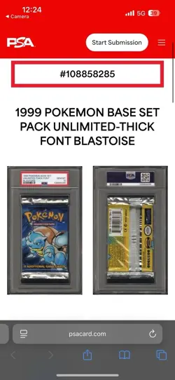 Pokemon 1999 Base Set Blastoise Booster Thick Font Unlimited Pack PSA 10 - Image 3