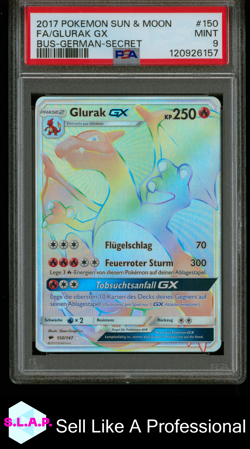 FA/GLURAK GX BUS-GERMAN-SECRET POKEMON SUN & MOON BURNING SHADOWS 2017 150 PSA 9 - Image 1