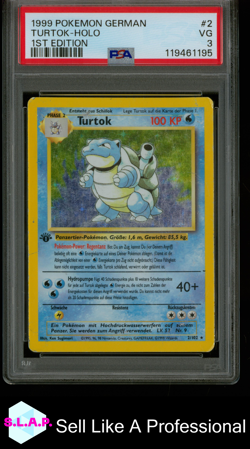 TURTOK-HOLO 1ST EDITION POKEMON GERMAN 1999 2 PSA 3 - Image 1