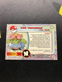 Topps Series 1 Venusaur 03 Near Mint -Pokemon Card- Black Logo (6s) - Image 2