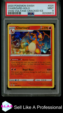 CHARIZARD-HOLO VIVID VOLTAGE-CRACKED ICE POKEMON SWSH 2020 025 PSA 9 - Image 1