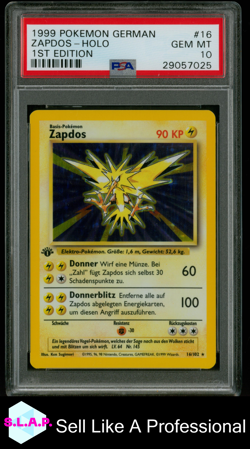 ZAPDOS-HOLO 1ST EDITION POKEMON GERMAN 1999 16 PSA 10 - Image 1