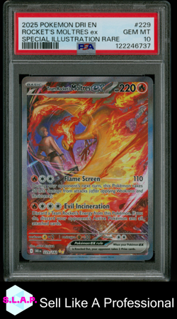 ROCKET'S MOLTRES EX SPECI4L ILL RARE POKEMON EN-DESTINED RIVALS 2025 229 PSA 10 - Image 1