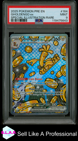 GHOLDENGO EX SPECI4L ILL RARE POKEMON PRE EN-PRISMATIC EVOLUTIONS 2025 164 PSA 9 - Image 1
