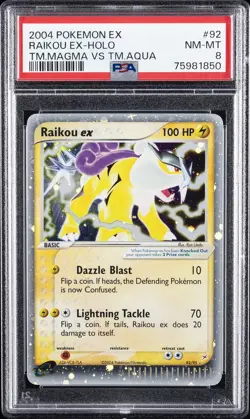 2004 POKEMON EX TEAM MAGMA VS TEAM AQUA #92 RAIKOU EX-HOLO PSA 8 - Image 1