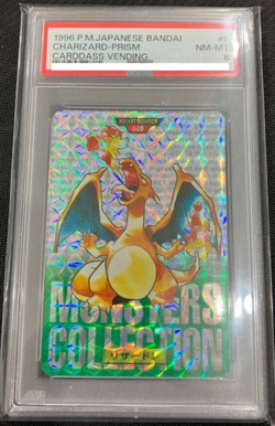 PSA 8 1996 JP Pokemon Bandai Charizard Prism Green Carddass Vending No.006 Japan - Image 1