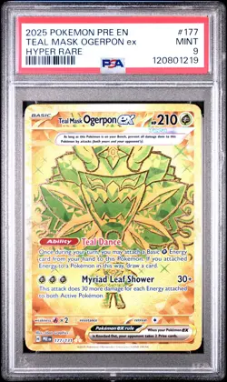 2025 POKEMON PRE EN-PRISMATIC EVOLUTIONS HYPER RARE TEAL MASK OGERPON EX PSA 9 - Image 1