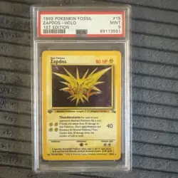 1999 POKEMON FOSSIL 1ST EDITION ZAPDOS #15 - HOLO PSA 9 - Image 1