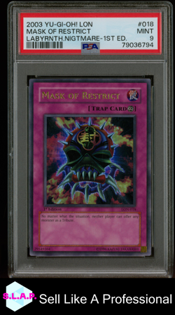 MASK OF RESTRICT YU-GI-OH! LABYRINTH OF NIGHTMARE 18 1ST ED. 2003 ENGLISCH PSA 9 - Image 1