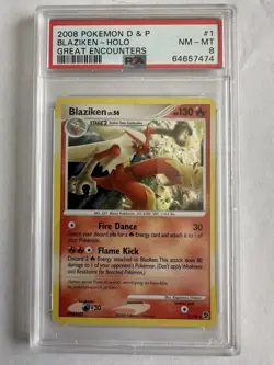 2008 Pokemon Diamond & Pearl Great Encounters Blaziken Holo Card #1/106 PSA 8 - Image 2