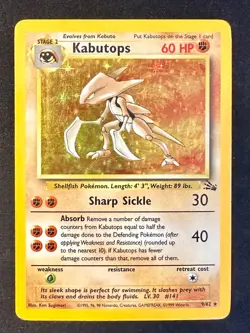 Kabutops 9/62 1999 Fossil Unlimited Pokemon Card Vintage WOTC Holo Rare - Mp - Image 1