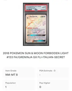 POKEMON PSA 8 GRENINJA GX SECRET 133/131 FORBIDDEN LIGHT ITALIANO 2018 POP 1!🌍 - Image 4