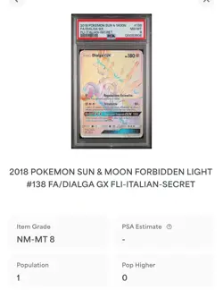 POKEMON PSA 8 DIALGA GX SECRET RARE 138/131 FORBIDDEN LIGHT ITALIANO 2018 POP1🌍 - Image 4