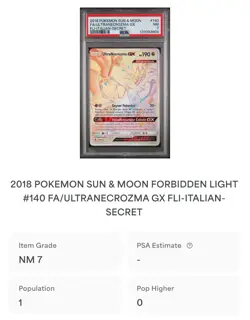 POKEMON PSA 7 ULTRANECROZMA GX SECRET 140/131 FORBIDDEN LIGHT ITA 2018 POP 1!🌎 - Image 4