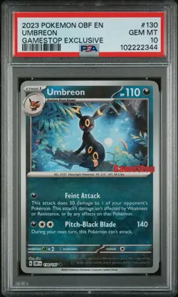 2023 POKEMON OBF EN-OBSIDIAN FLAMES GAMESTOP EXCLUSIVE #130 UMBREON PSA 10 - Image 1